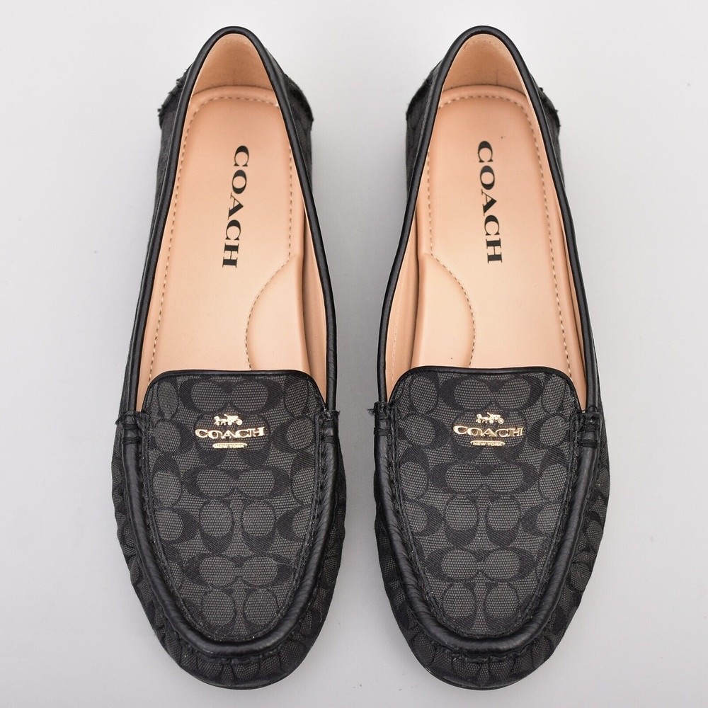 Coach Marley Driver Leather Shoes Black Gray  7.5M Driving Moccasins Loafer